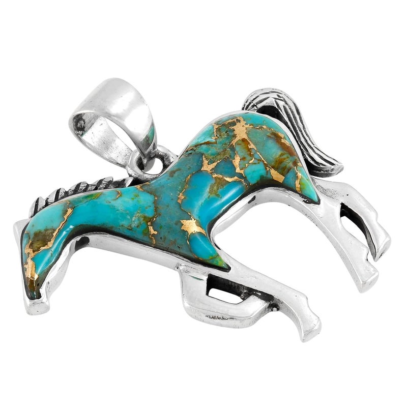 Turquoise Network Horse Necklace Sterling Silver Genuine Gemstones & Gemstones with 20" Chain (Teal/Matrix Turquoise) - Image 2